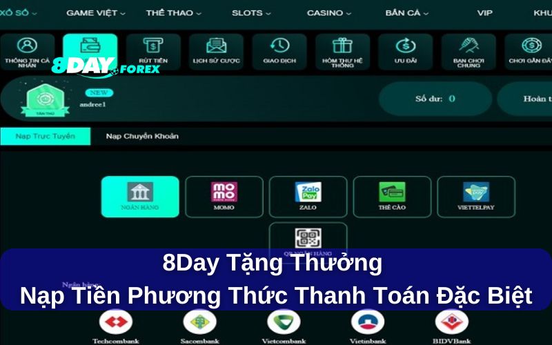 8Day tặng thưởng khi nạp tiền phương thức thanh toán đặc biệt