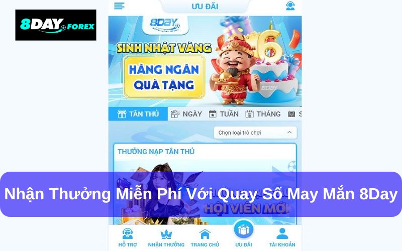 8Day quay số may mắn hàng ngày giúp hội viên nhận thưởng miễn phí