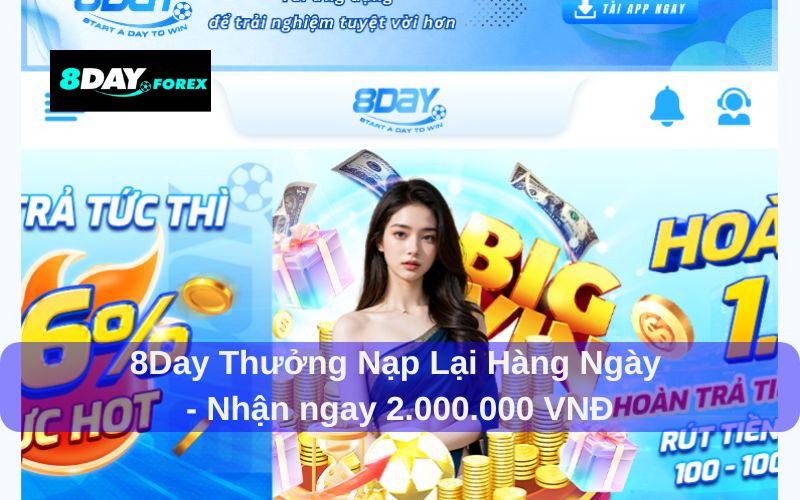 8day Thưởng nạp lại hàng ngày - Nhận ngay 2.000.000 VNĐ