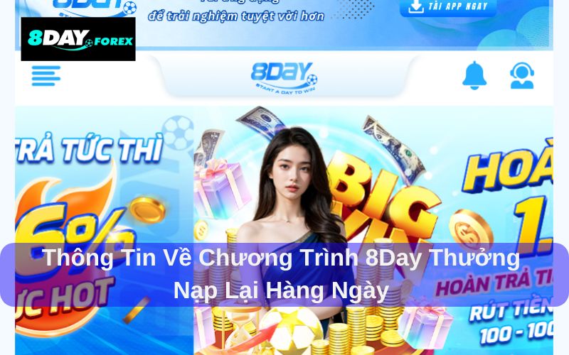 Thông tin về ưu đãi 8day Thưởng nạp lại hàng ngày